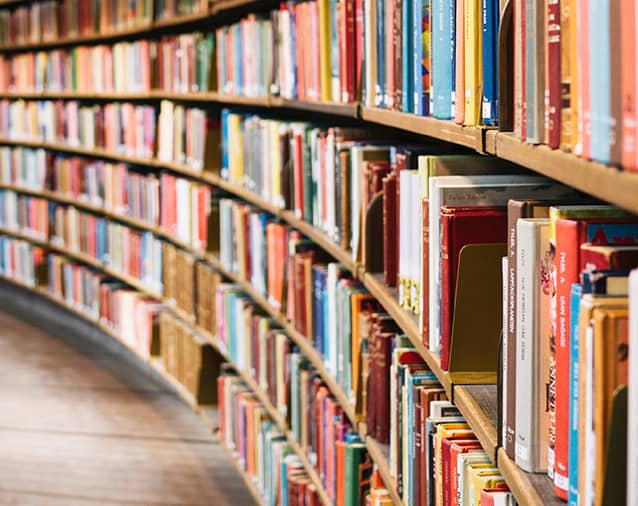 library full of colorful books